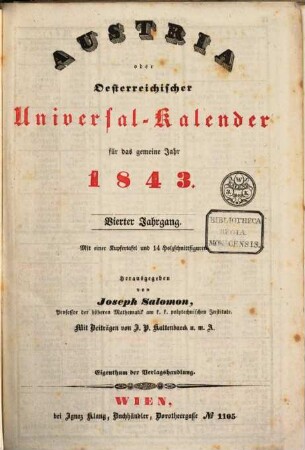 Austria : österreichischer Universal-Kalender, 1843