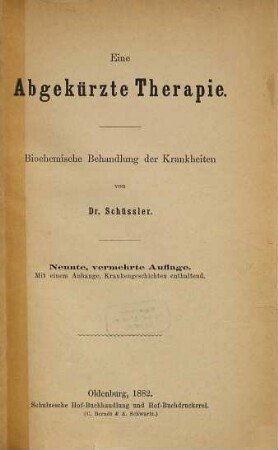 Eine abgekürzte Therapie : biochemische Behandlung der Krankheiten