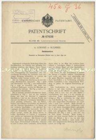 Patentschrift einer Hackmaschine, Patent-Nr. 67638