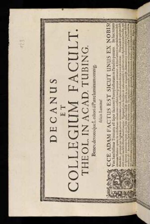 Decanus Et Collegium Facult. Theol. In Acad. Tubing. Benev. devotoq́ue Lectori à Patre luminum omnig. felicit. Lumina!