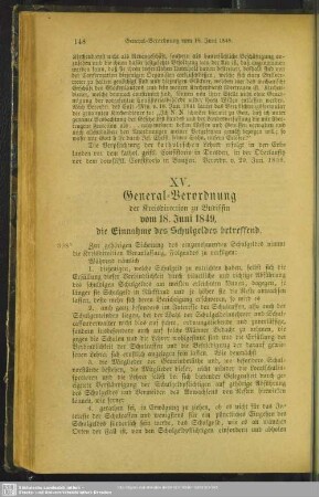 XV. General-Verordnung der Kreisdirection zu Budissin vom 18. Juni 1849, die Einnahme des Schulgeldes betreffend