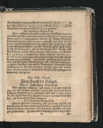 Der XXI. Articul. Vom Dienst der Heiligen.