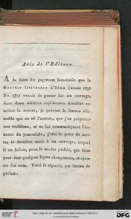 Avis de l’Editeur