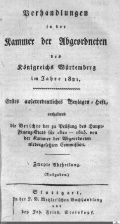 1,5: Landtag Württemberg - Kammer 2, Beilagen, 1821, Bd. 2
