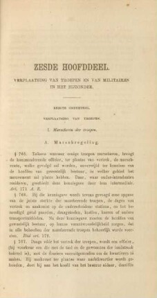 Zesde hoofddeel. Verplaatsing van troepen en van militairen in het bijzonder