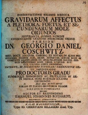 Dissertatione solemni med. gravidarum affectus a plethora, foetus, et secundinarum mole oriundos
