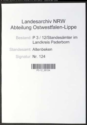 Sterberegister Standesamt Altenbeken