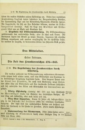 Das Mittelalter. Erster Zeitraum. Die Zeit des Frankenreiches 476-843
