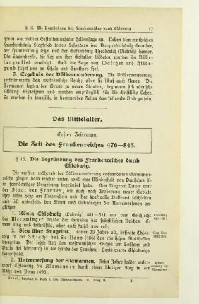 Das Mittelalter. Erster Zeitraum. Die Zeit des Frankenreiches 476-843