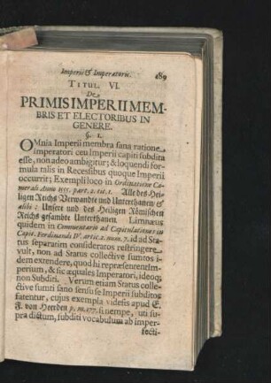 Titul. VI. De Primis Imperii Membris Et Electoribus In Genere.