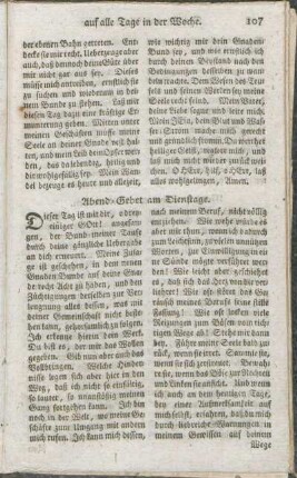 Abend-Gebet am Dienstage.