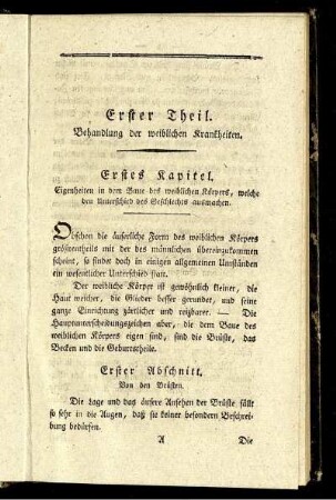 Erster Theil. Behandlung der weiblichen Krankheiten.