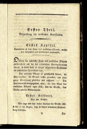 Erster Theil. Behandlung der weiblichen Krankheiten.