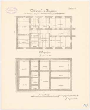 Hafengebäude, Danzig-Neufahrwasser: Materialenmagazin: Grundriss Fundamente, Keller 1:100