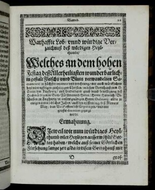 Vorred. Warhaffte Lob- unnd würdige Verzaichnuß de? würdigen Heylthumbs