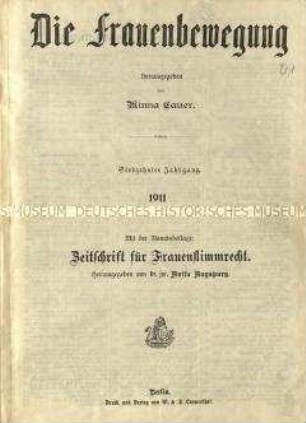 Zeitschrift für Frauenrechte und Frauenwahlrecht, Jg.17 (1911), Nr. 1-24