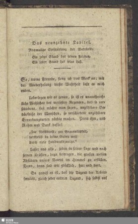 Das neunzehnte Kapitel. Nochmalige Einschärfung der Wahrheit ...