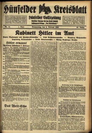 Erste Ausgabe vom Donnerstag, den 02. Februar 1933.