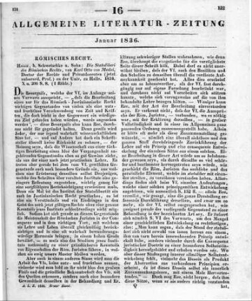 Madai, K. O.: Die Statuliberi des Römischen Recht. Halle: Schwetschke 1834