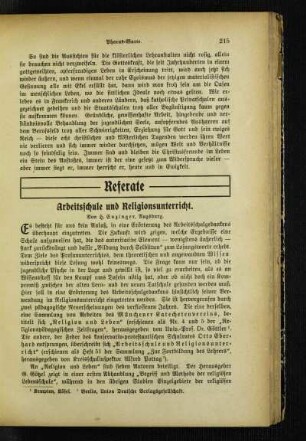 Arbeitsschule und Religionsunterricht