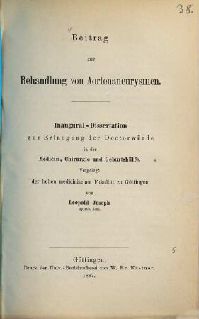 Beitrag zur Behandlung von Aortenaneurysmen : Inaugural-Dissertation