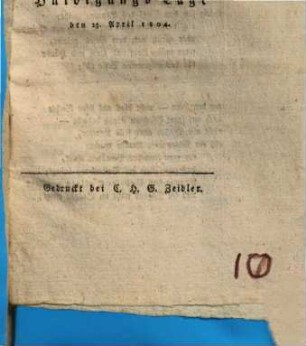 An die Bürger Regensburgs : am Huldigungstage den 29. April 1804