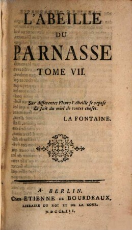 L' Abeille du Parnasse. 1753 = T. 7 - 8