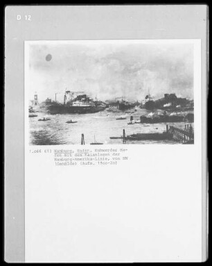 Hamburg, Kuhwerderhafen mit den Kaianlagen der Hamburg-Amerika-Linie von Nordwesten