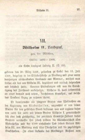 VII. Wilhelm II., Landgraf, gen. der Mittlere, (1471) 1483-1509