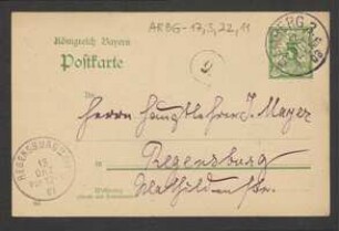 Brief von Kurt E. Harz an Regensburgische Botanische Gesellschaft