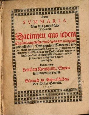 Kurze Summaria über das g. Neue Testament