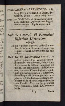 165-218, Historiae Generali & Particulari Historiam Litterariam adjungo