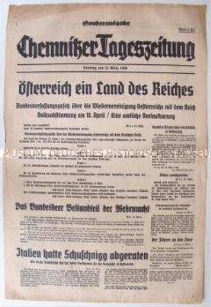 Sonderausgabe der "Chemnitzer Tageszeitung" zum Anschluss Österreichs an das Deutsche Reich