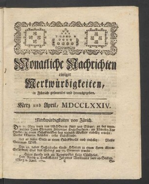 Merz und April, MDCCLXXIV