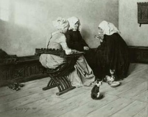 Drei Alte und drei junge Katzen