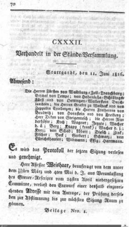 132. Sitzung, Stuttgart, 11.6.1816