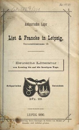 Lager-Verzeichnis. 221. 1890