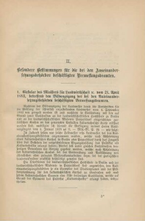 II. Besondere Bestimmungen für die bei den Auseinandersetzungsbehörden beschäftigten Vermessungsbeamten.
