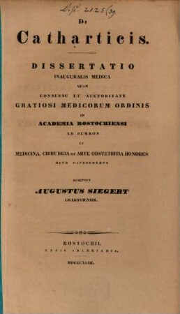 De catharticis : dissertatio inauguralis medica
