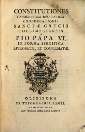 Constitutiones canonicorum regularium Congregationis Sanctae Crucis Collimbriensis