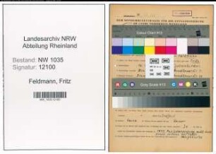 Entnazifizierung Fritz Feldmann , geb. 10.01.1883 (Apotheker)