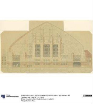 Basel, Projekt Hauptbahnhof, Aufriss des Mittelteils der Hauptfassade