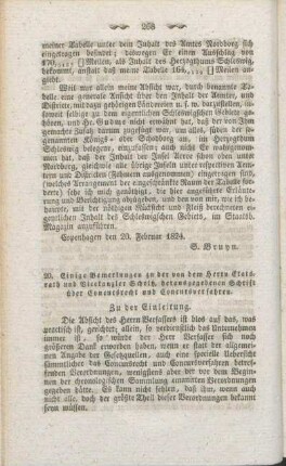20. Einige Bemerkungen zu der von dem Herrn Statsrath und Vicekanzler Scholz, herausgegebenen Schrift über Concursrecht und Concursverfahren.