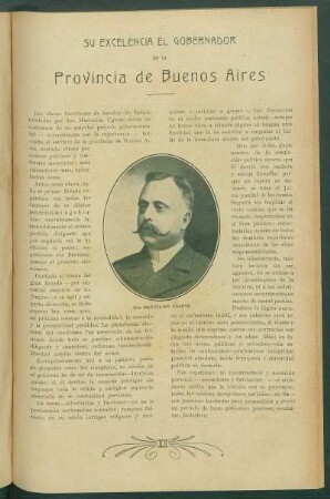 Su excelencia el gobernador de la Provincia de Buenos Aires : Don Marcelino Ugarte