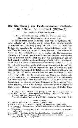 Die Einführung der Pestalozzischen Methode in die Schulen der Kurmarck (1809-16)