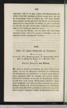XIII. Ueber die warme Wasserröste der Engländer. : Vortrag in der 67. (176.) Hauptversammlung der Oekonomischen Gesellschaft im Königreich Sachsen am 1. December 1852