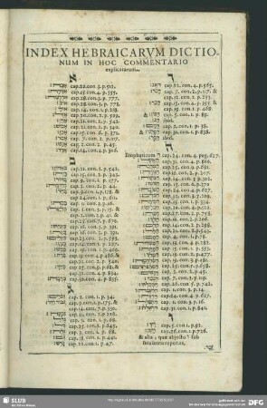 Index Hebraicarum Dictionum In Hoc Commentario explicatarum