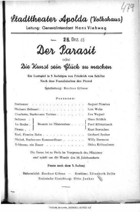 Der Parasit oder Die Kunst sein Glück zu machen