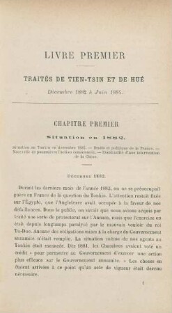 Chapitre premier. Situation en 1882