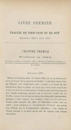 Chapitre premier. Situation en 1882